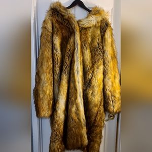 Full Length Faux Fur Coat with Hood.